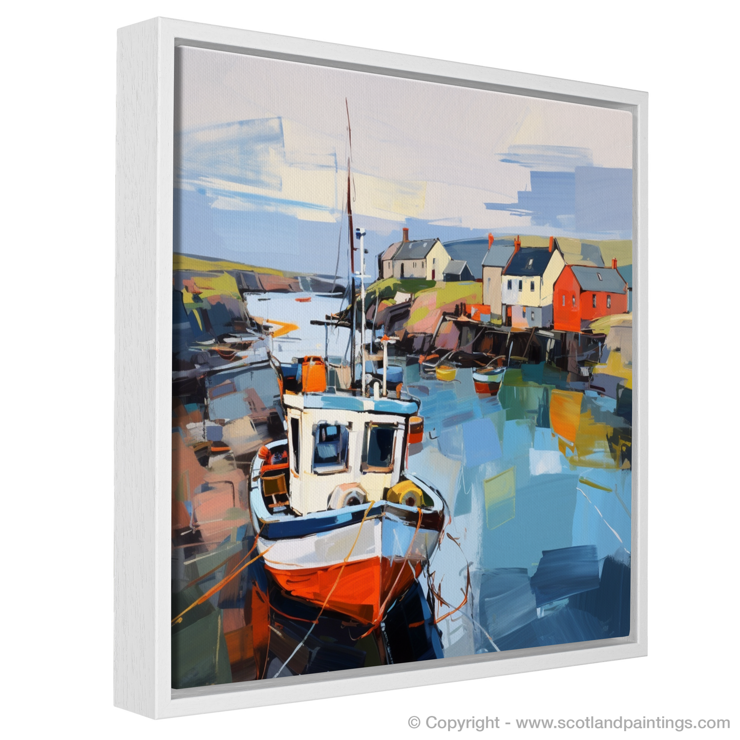 Painting and Art Print of Lybster Harbour, Caithness. Vibrant Reflections of Lybster Harbour.