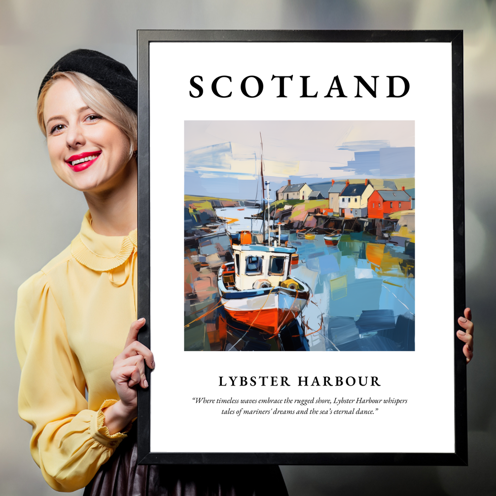 Person holding a poster of Lybster Harbour