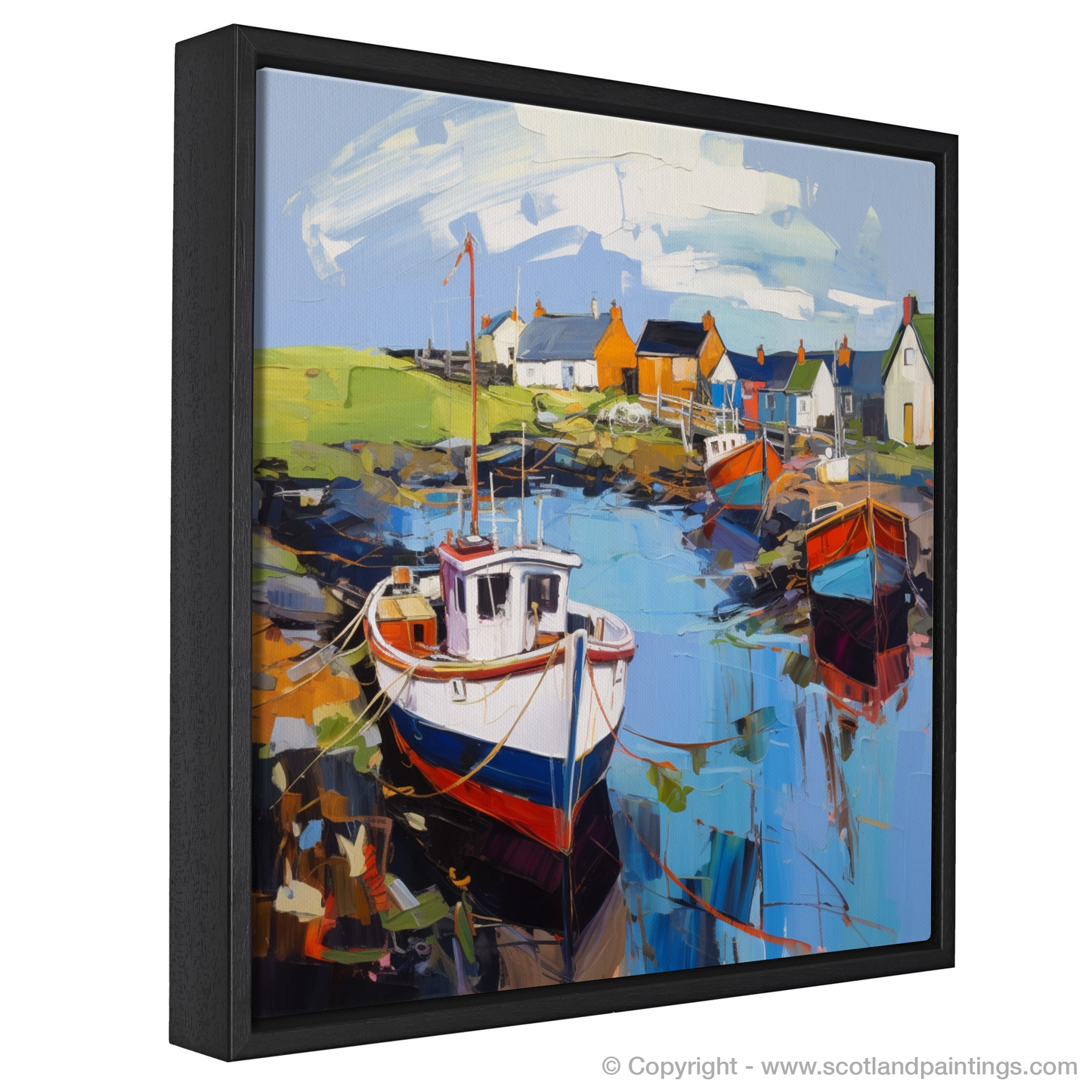 Painting and Art Print of Lybster Harbour, Caithness entitled "Lybster Harbour Vibrance: An Expressionist Ode to Caithness Coast".