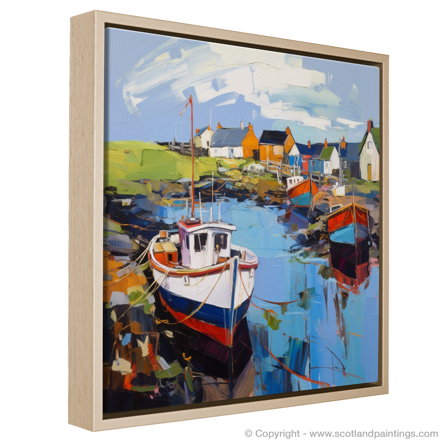 Painting and Art Print of Lybster Harbour, Caithness entitled "Lybster Harbour Vibrance: An Expressionist Ode to Caithness Coast".