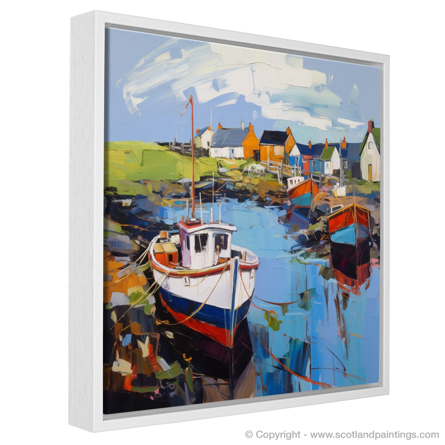 Painting and Art Print of Lybster Harbour, Caithness entitled "Lybster Harbour Vibrance: An Expressionist Ode to Caithness Coast".