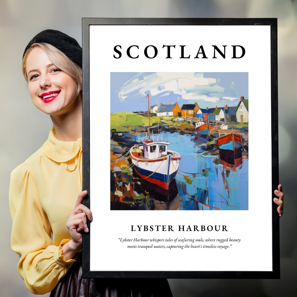 Person holding a poster of Lybster Harbour