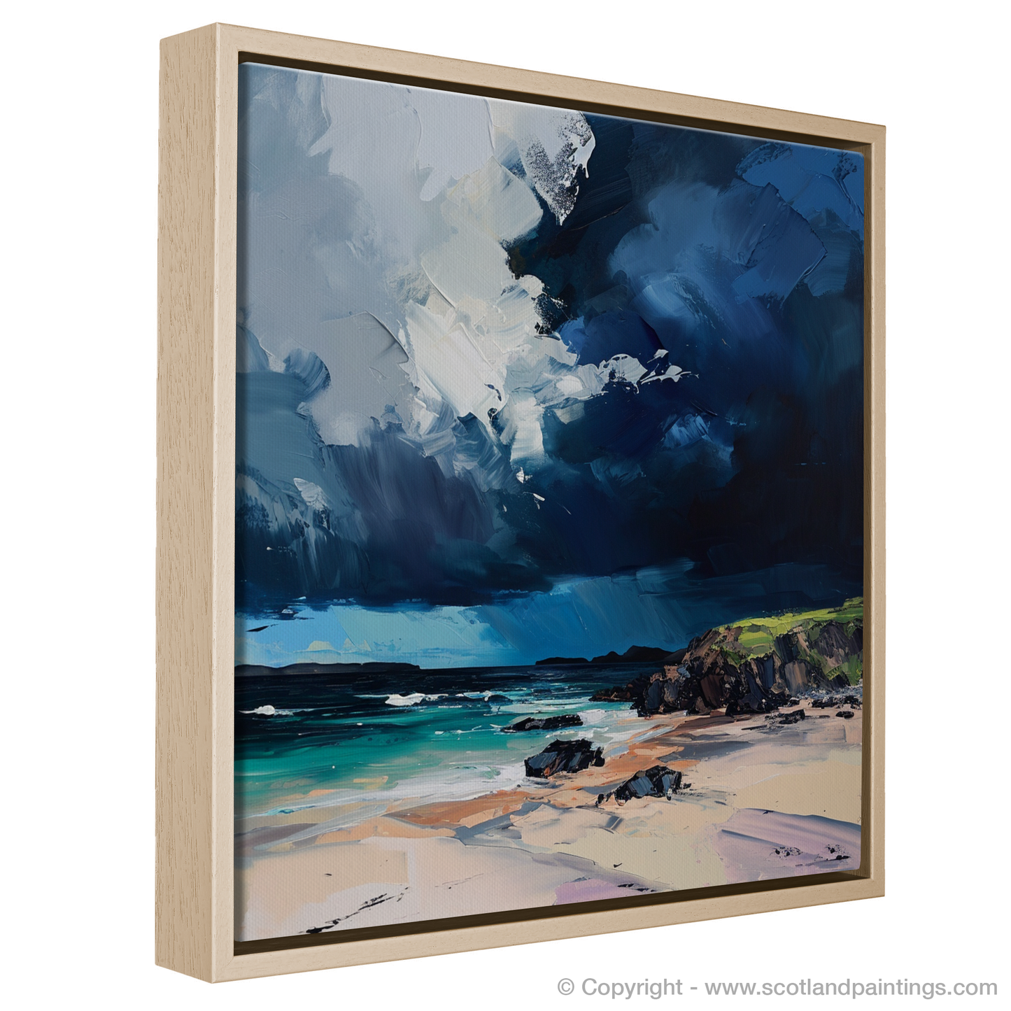 Painting and Art Print of Balnakeil Bay with a stormy sky entitled "Stormy Embrace of Balnakeil Bay".