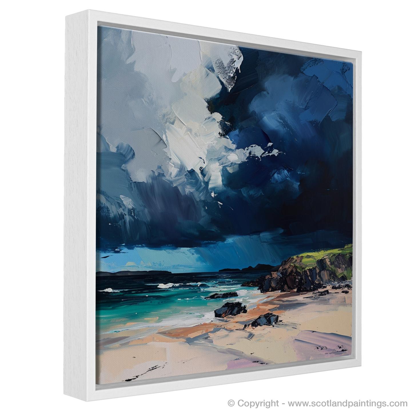 Painting and Art Print of Balnakeil Bay with a stormy sky entitled "Stormy Embrace of Balnakeil Bay".