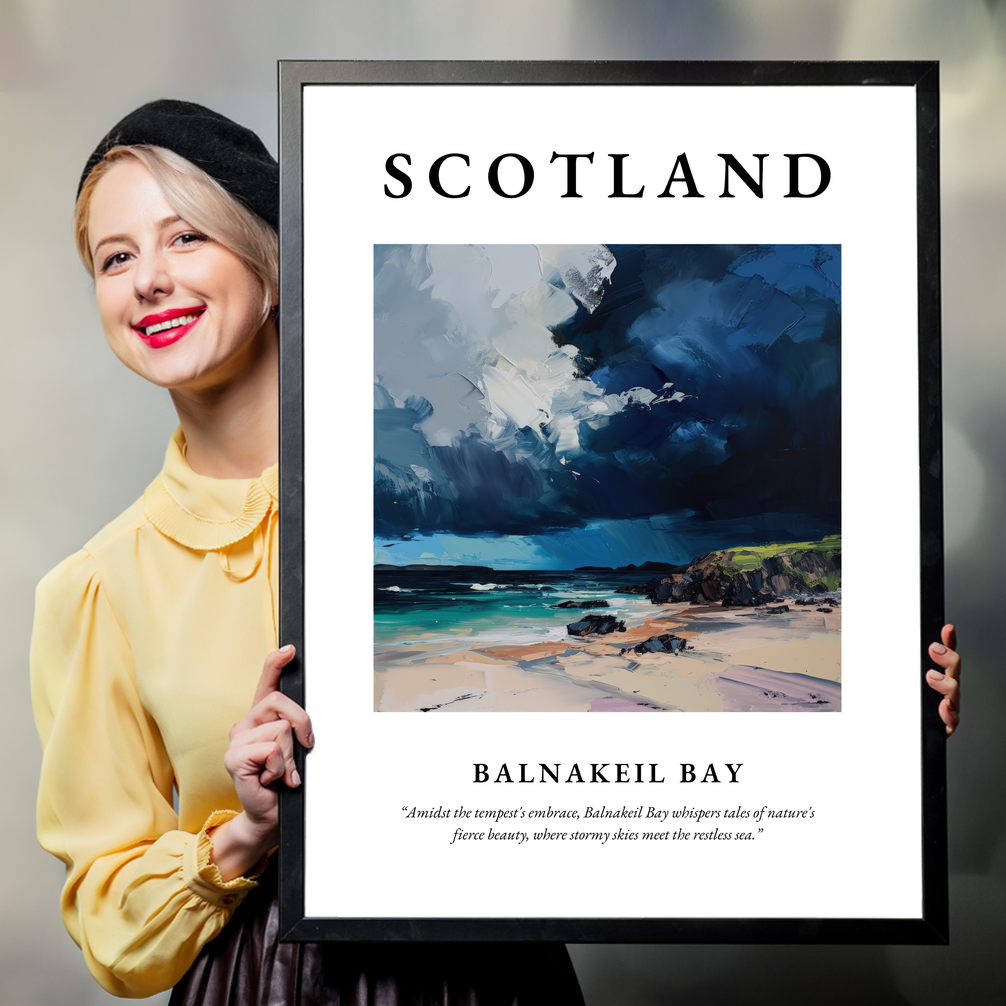 Person holding a poster of Balnakeil Bay