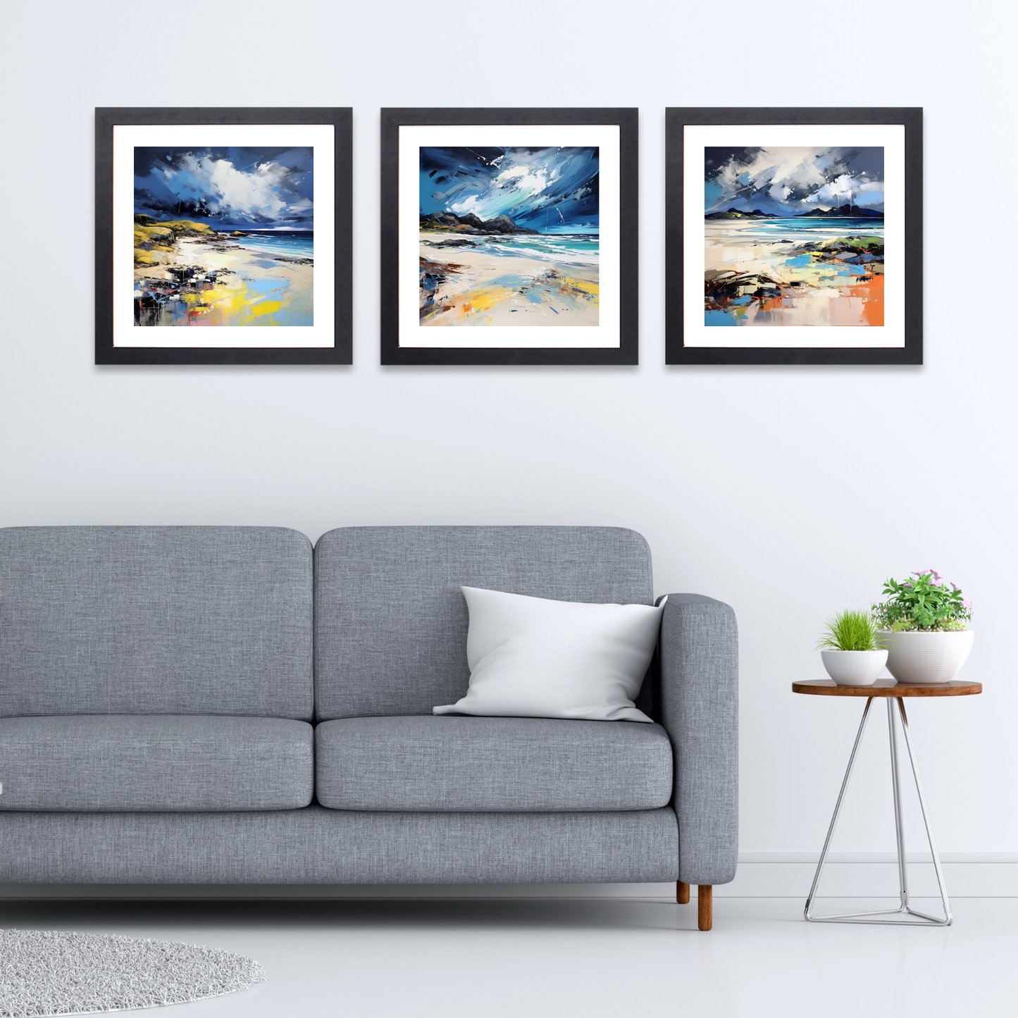 Black frame variant of Camusdarach Beach with a stormy sky