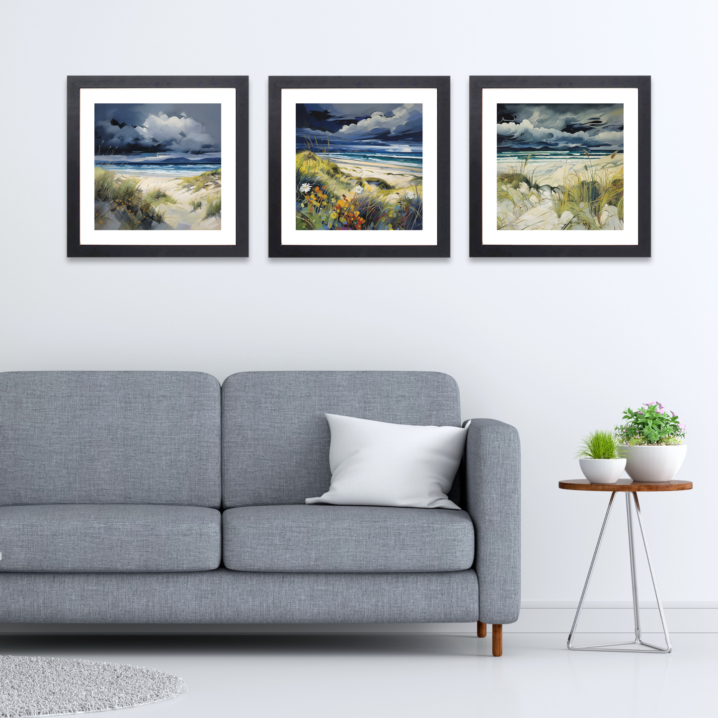 Black frame variant of Camusdarach Beach with a stormy sky