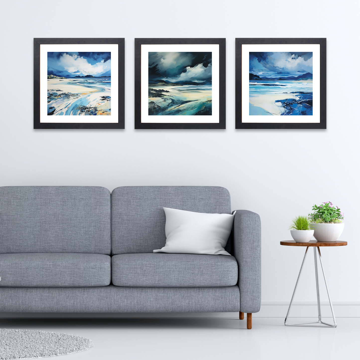 Black frame variant of Camusdarach Beach with a stormy sky