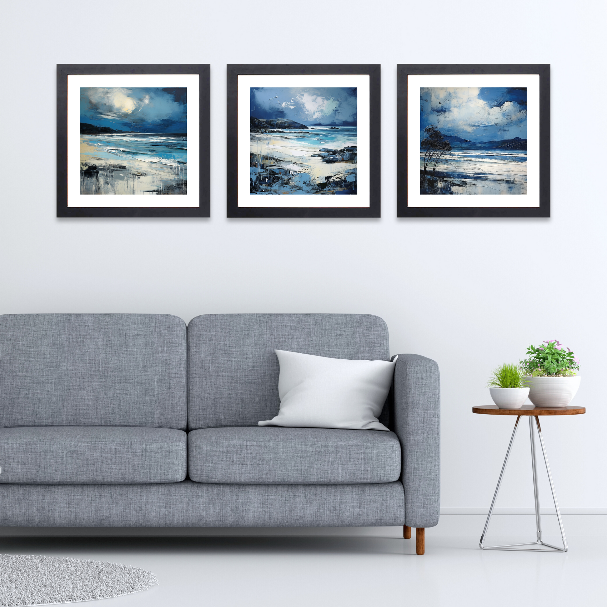 Black frame variant of Camusdarach Beach with a stormy sky