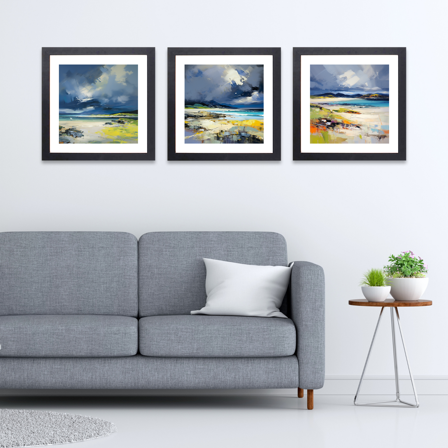 Black frame variant of Camusdarach Beach with a stormy sky