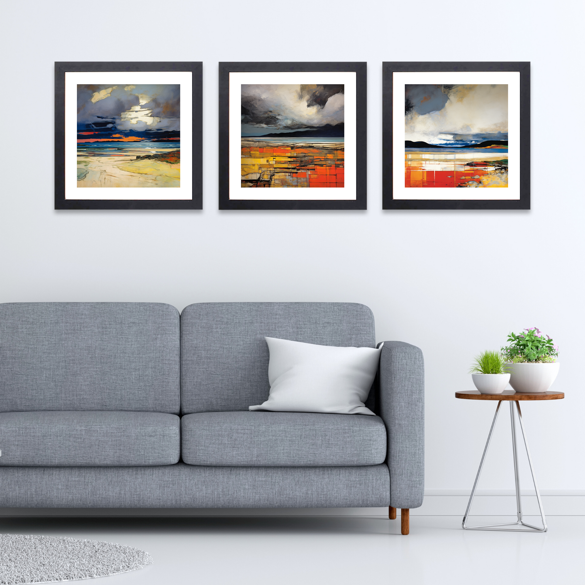 Black frame variant of Camusdarach Beach with a stormy sky