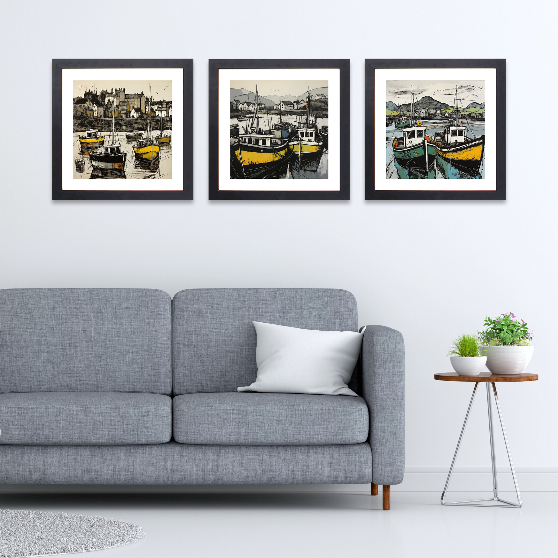 Black frame variant of Castlebay Harbour, Isle of Barra