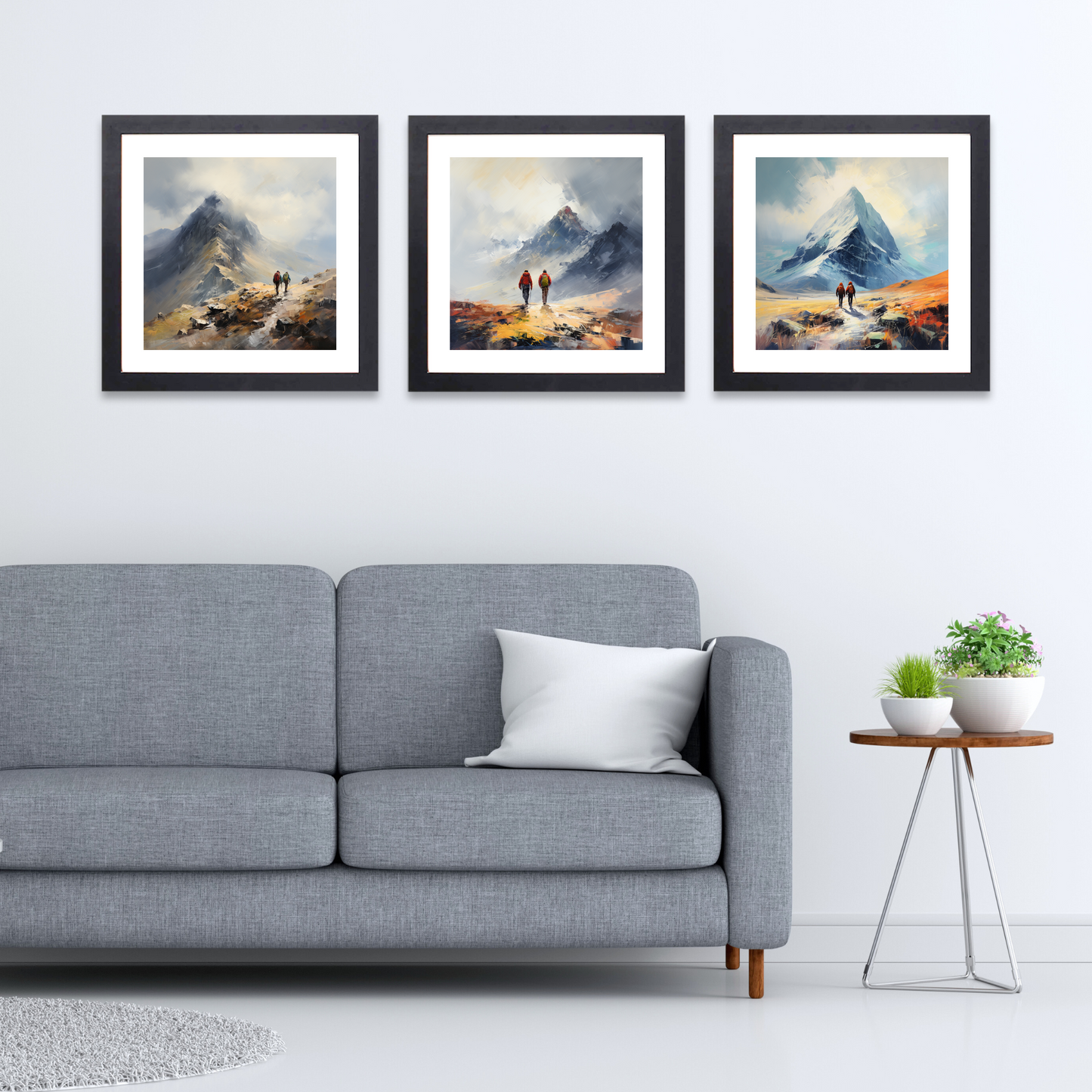 Black frame variant of Hikers at Buachaille summit in Glencoe