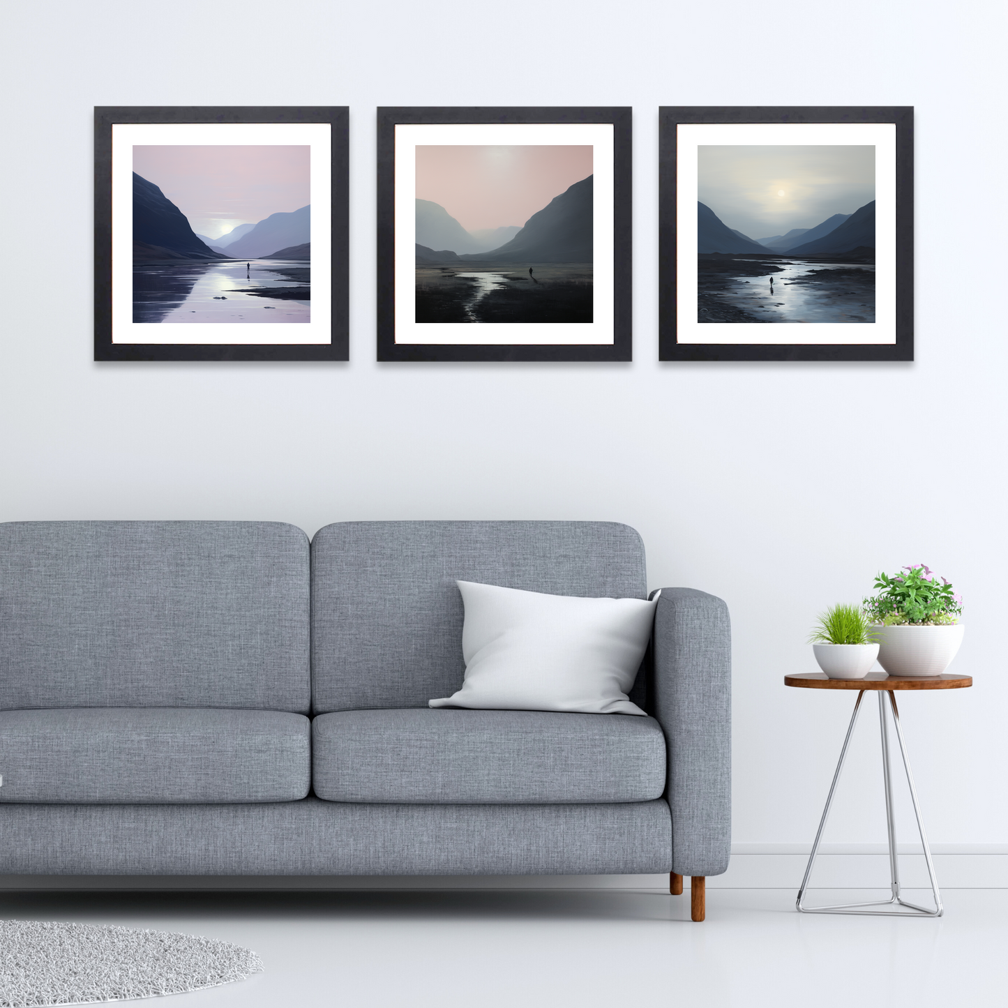 Black frame variant of Solitary walker at dusk in Glencoe