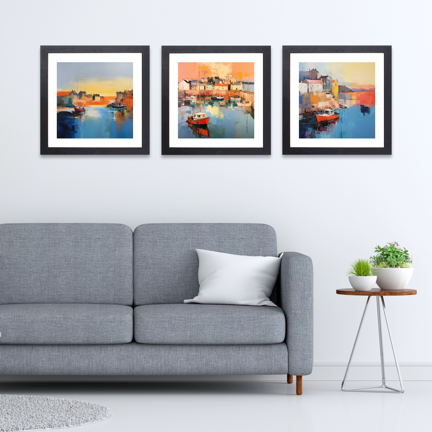 Black frame variant of Dunbar Harbour at golden hour