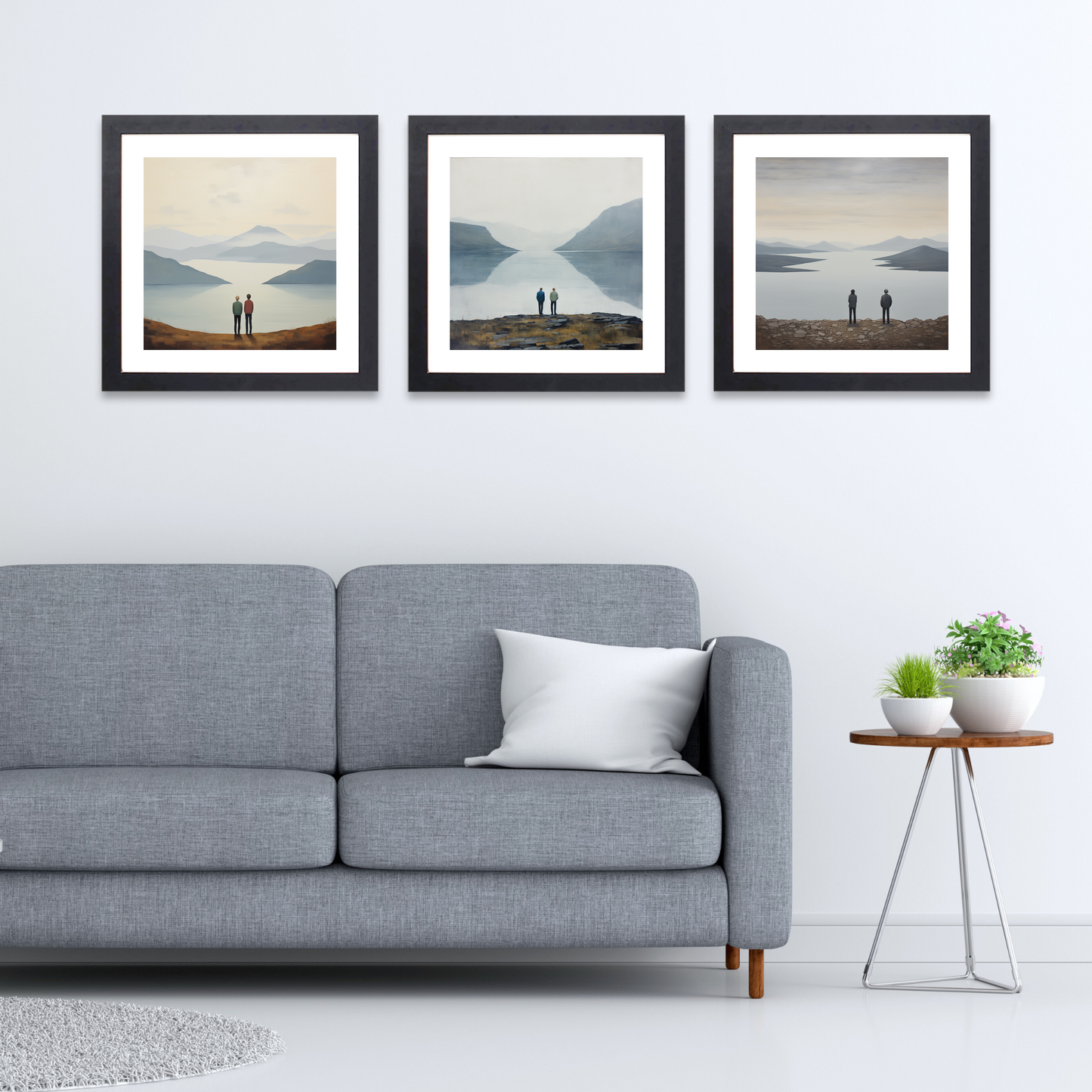 Black frame variant of Two hikers looking out on Loch Lomond