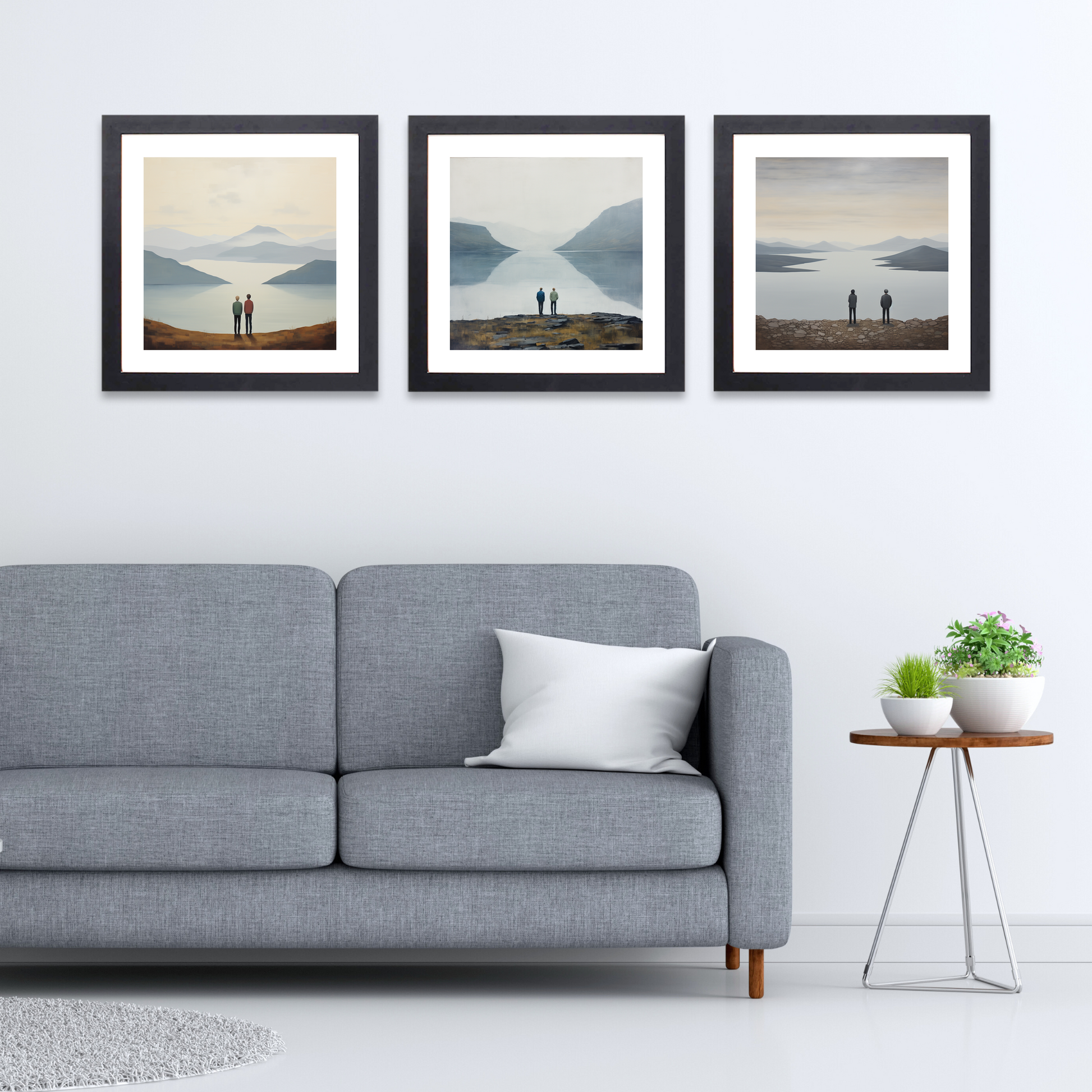 Black frame variant of Two hikers looking out on Loch Lomond