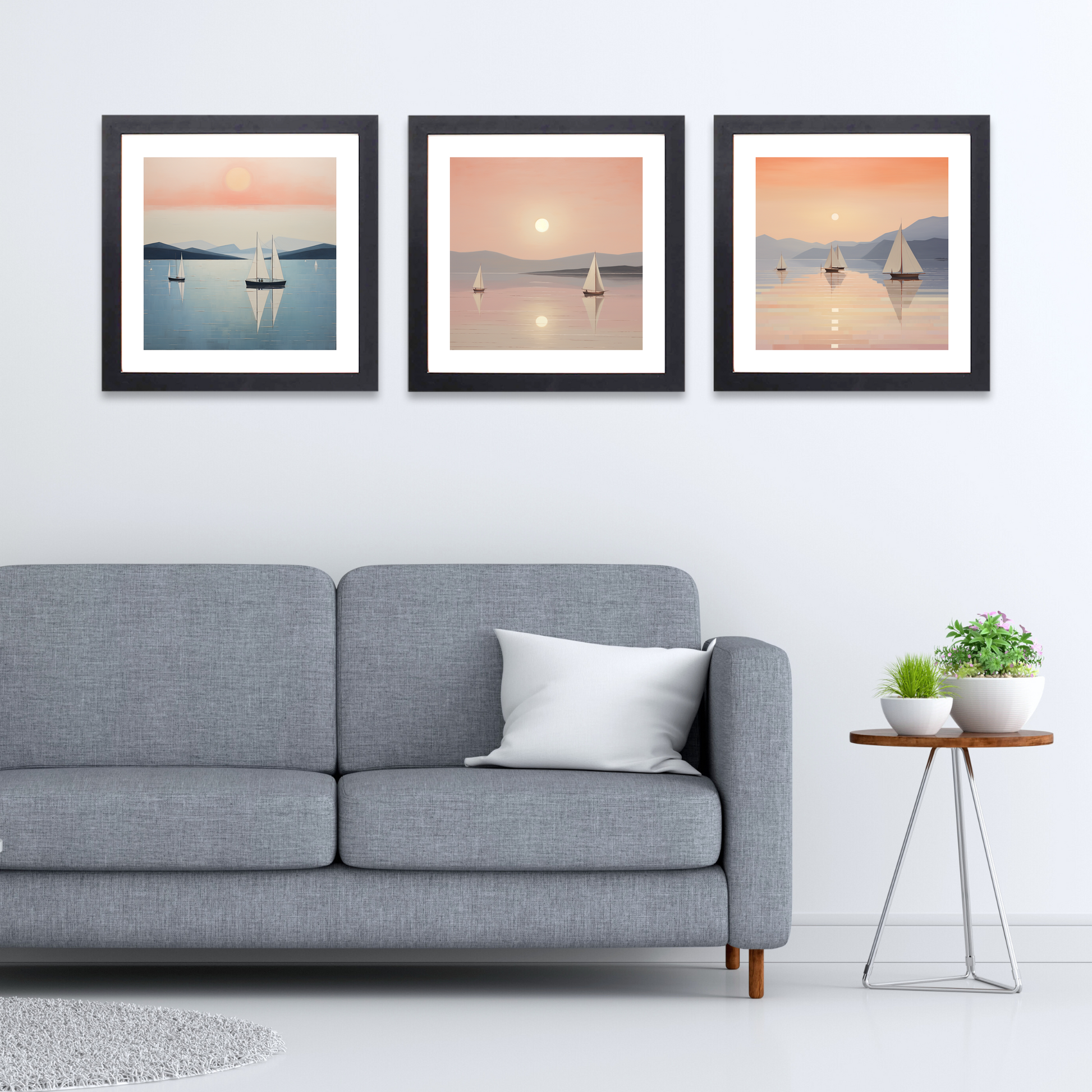 Black frame variant of Sailing boats on Loch Lomond at sunset