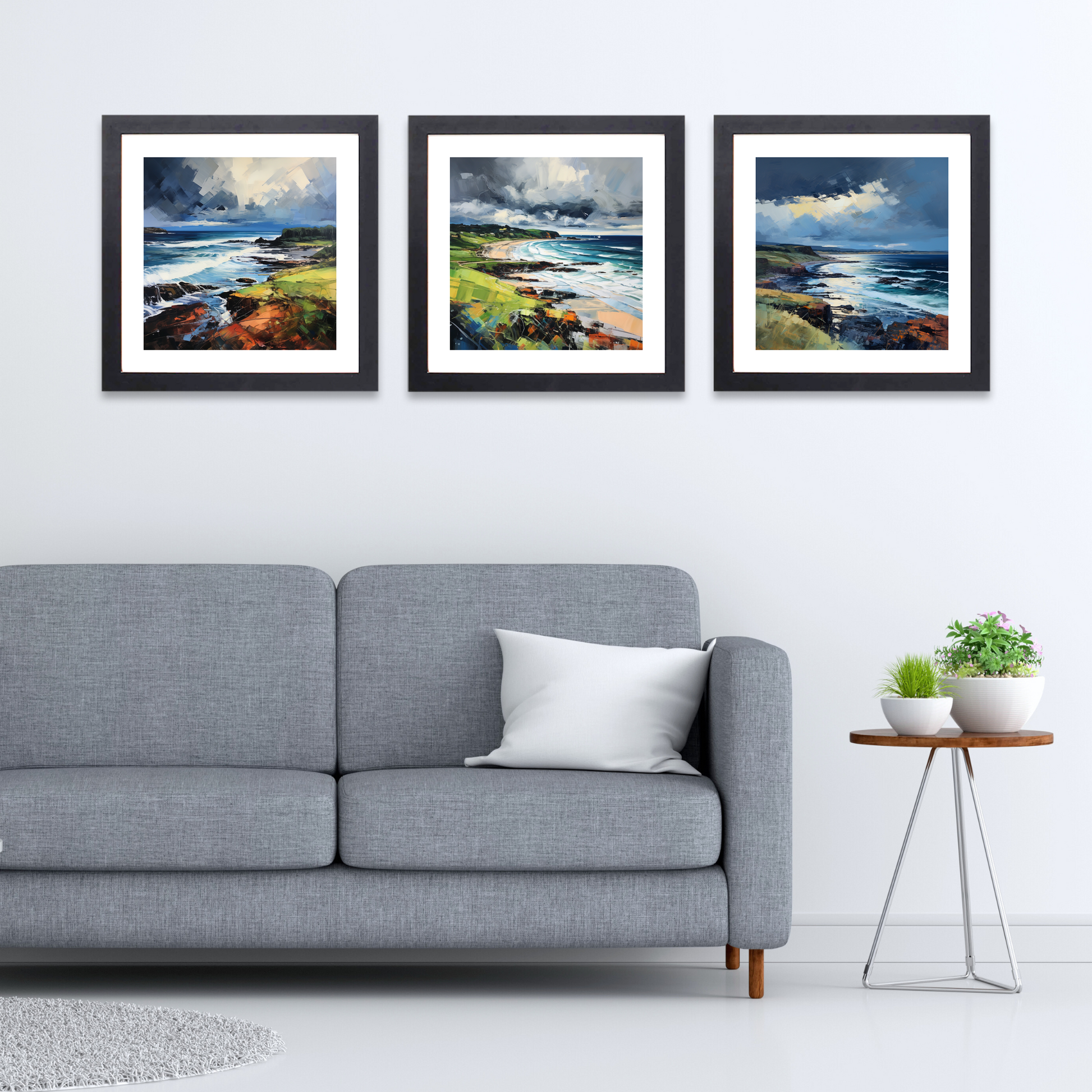 Black frame variant of Coldingham Bay with a stormy sky