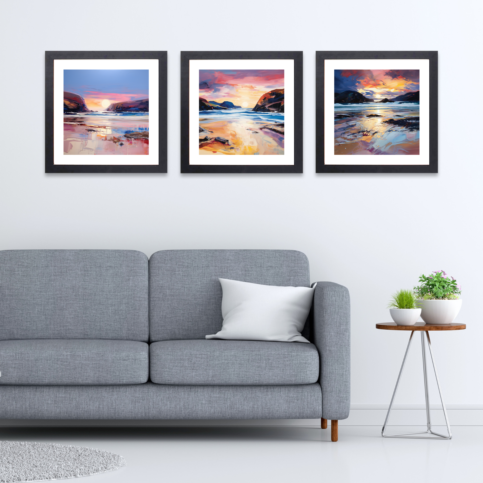 Black frame variant of Sandwood Bay at dusk