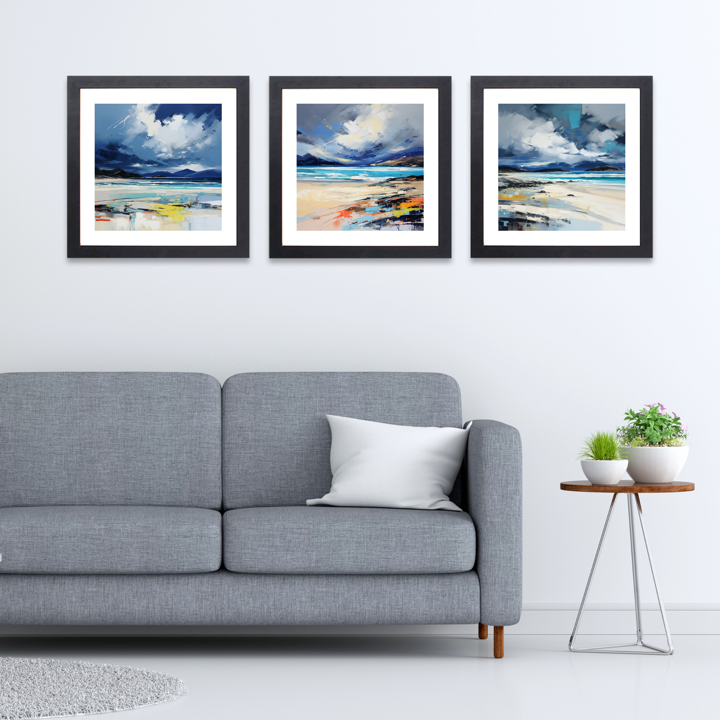 Black frame variant of Luskentyre Beach with a stormy sky