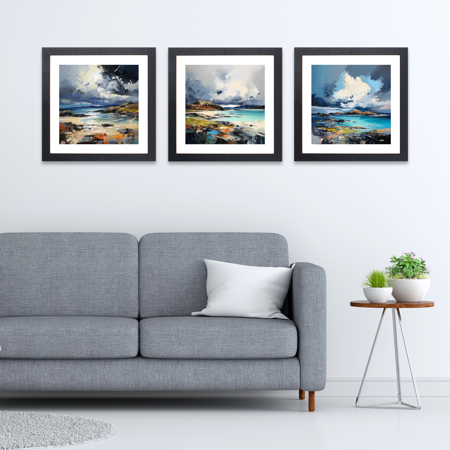 Black frame variant of Achmelvich Bay with a stormy sky