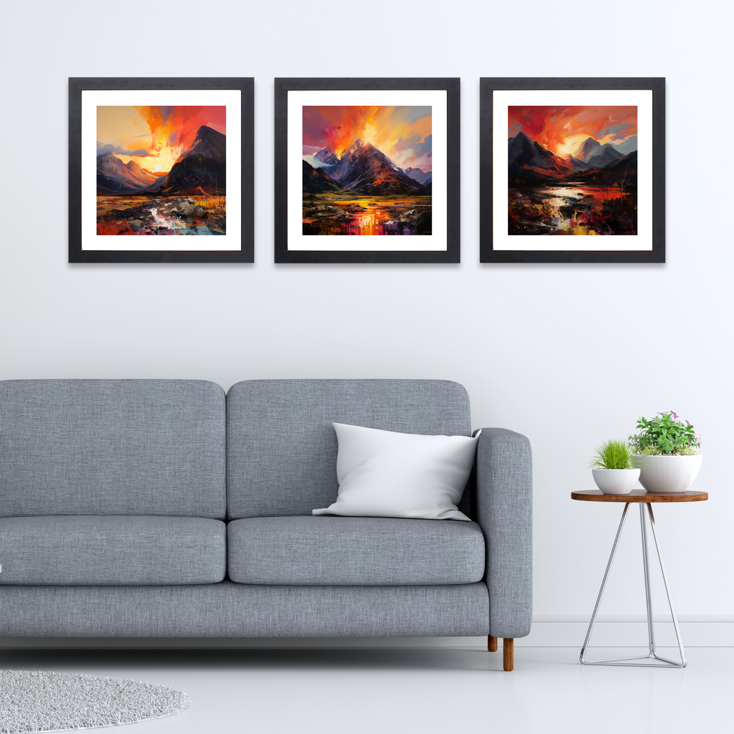 Black frame variant of Fiery sky over peaks in Glencoe