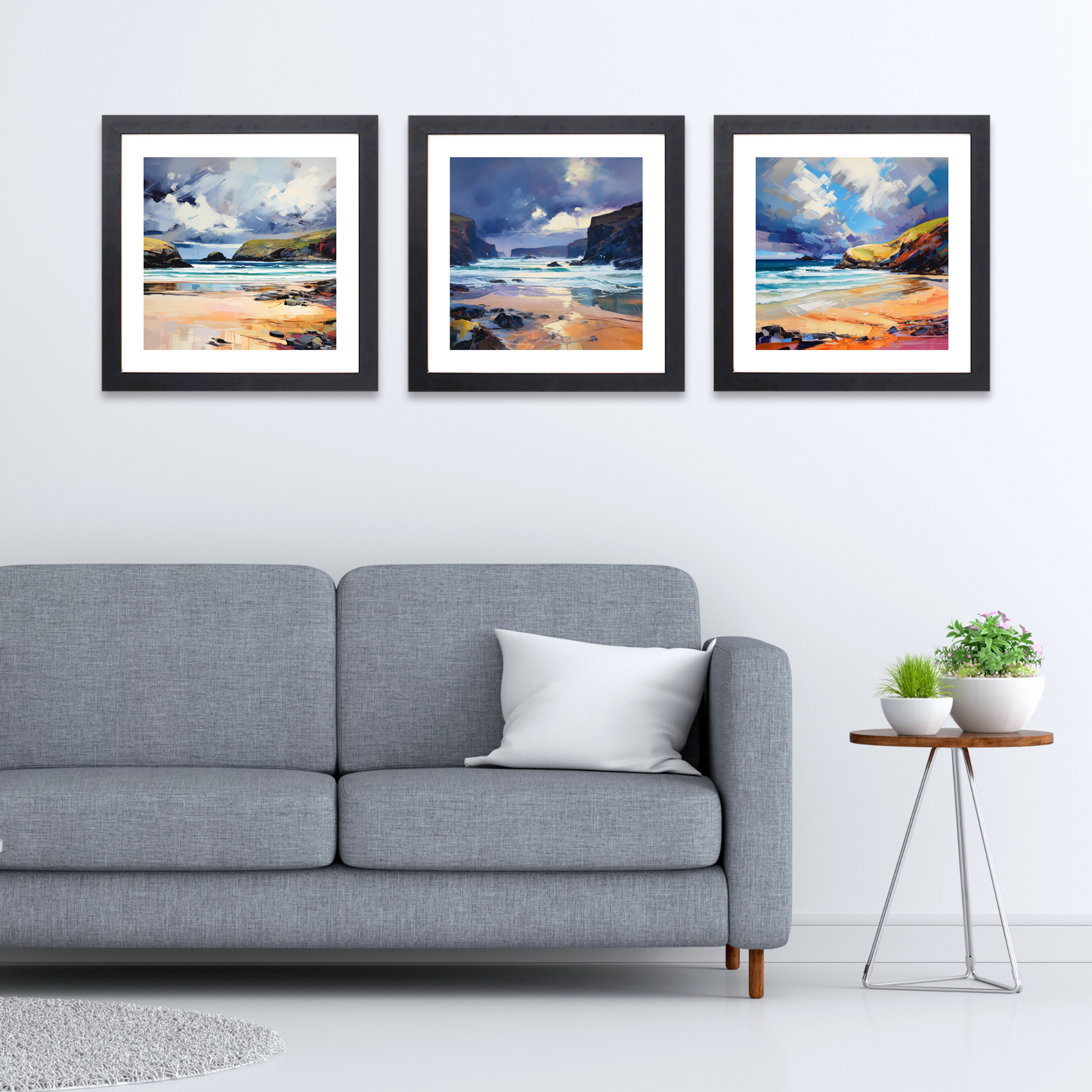 Black frame variant of Sandwood Bay with a stormy sky