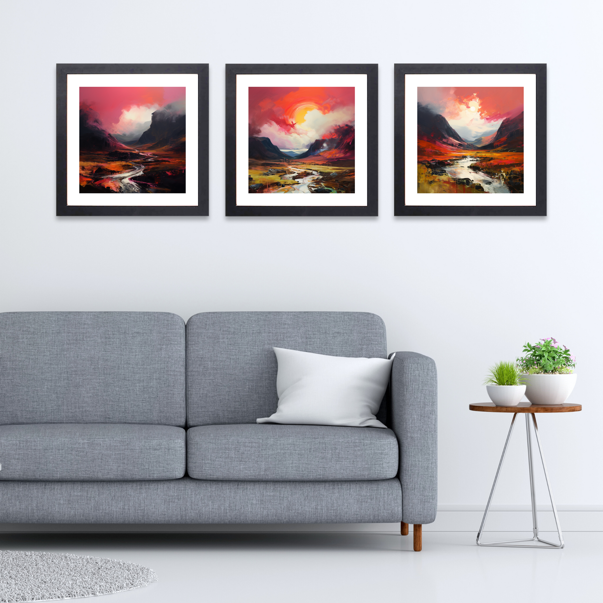 Black frame variant of Crimson clouds over valley in Glencoe