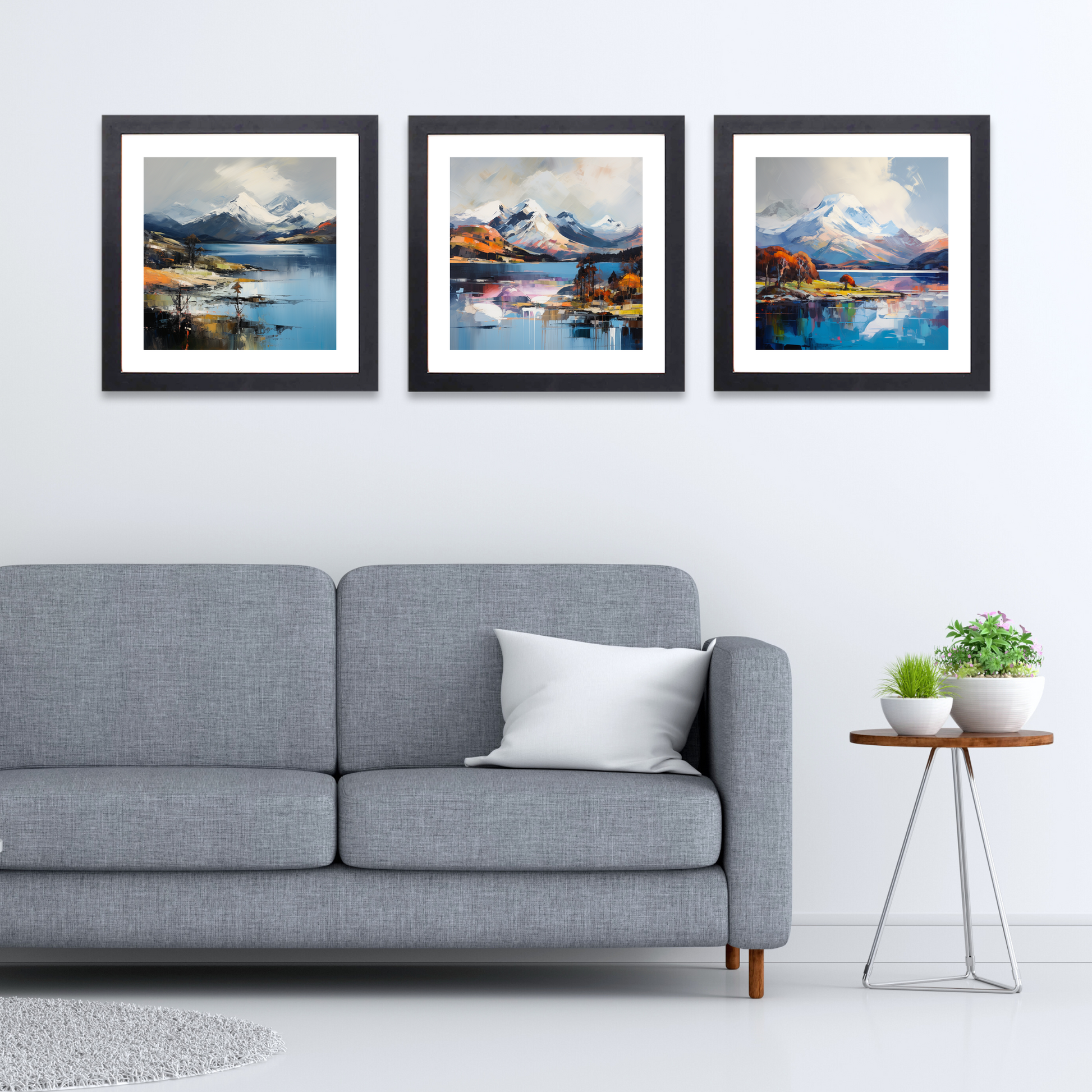 Black frame variant of Snow-capped peaks overlooking Loch Lomond