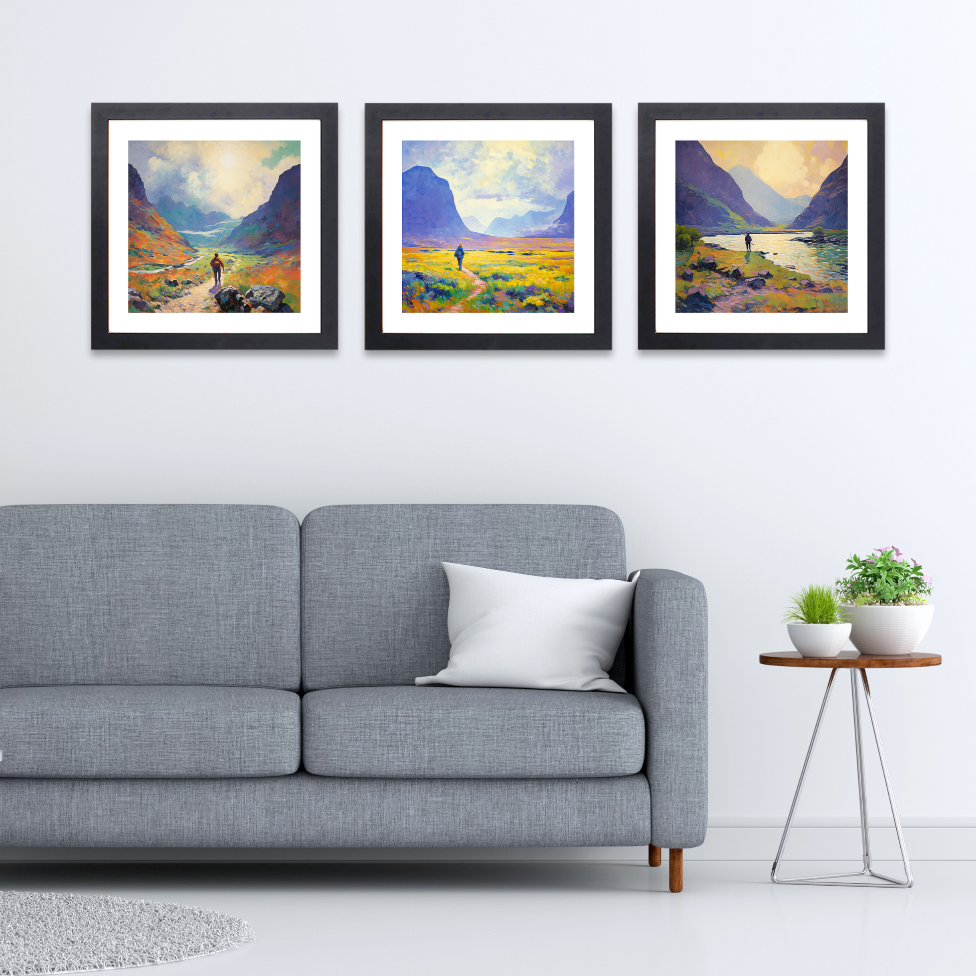 Black frame variant of Lone hiker in Glencoe during summer