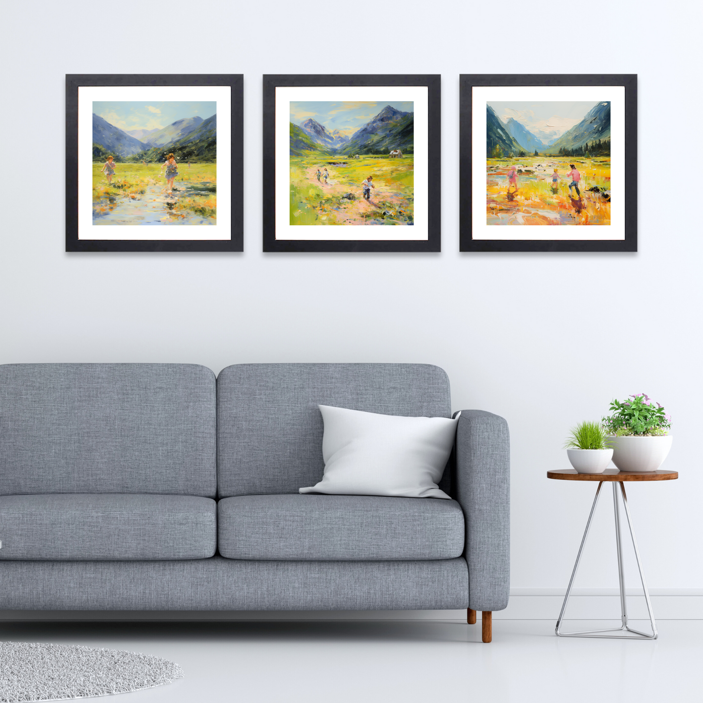 Black frame variant of Children playing in Glencoe during summer