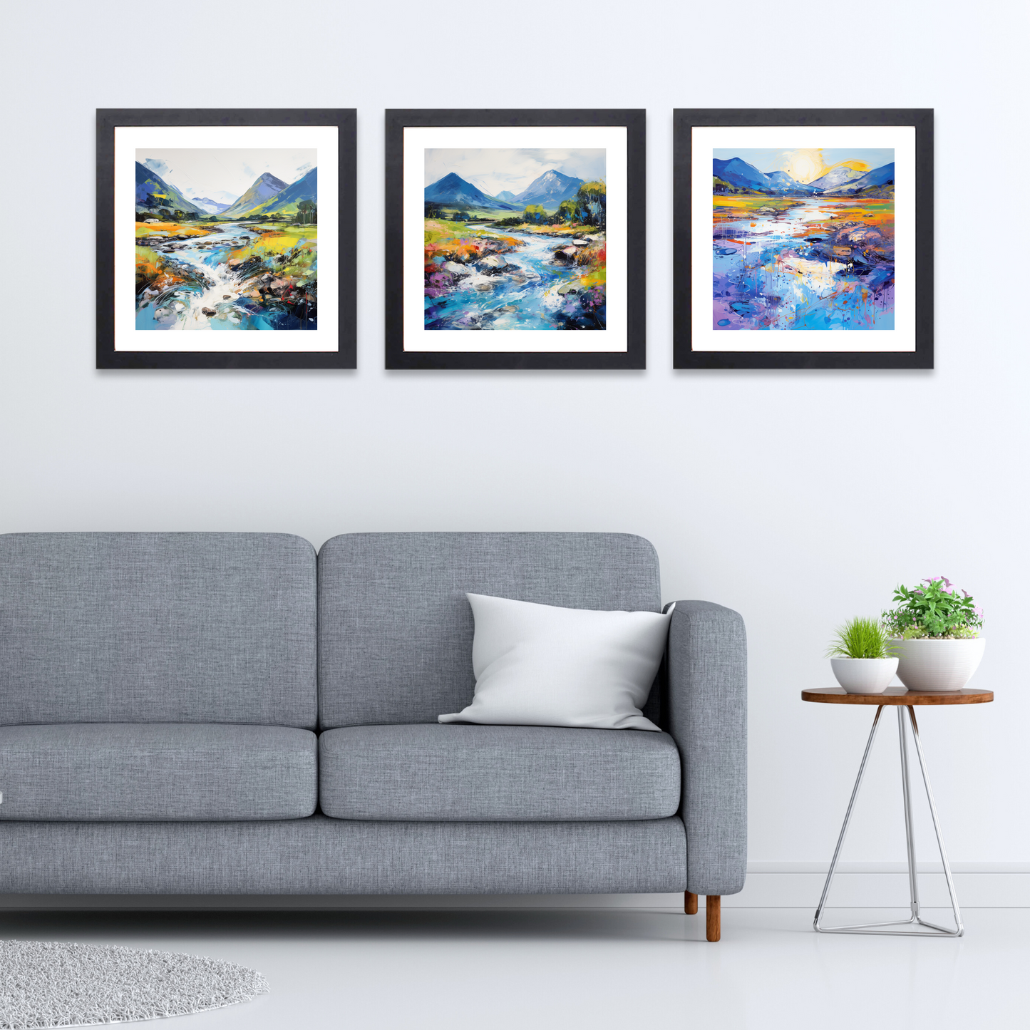 Black frame variant of River Etive, Argyll and Bute in summer