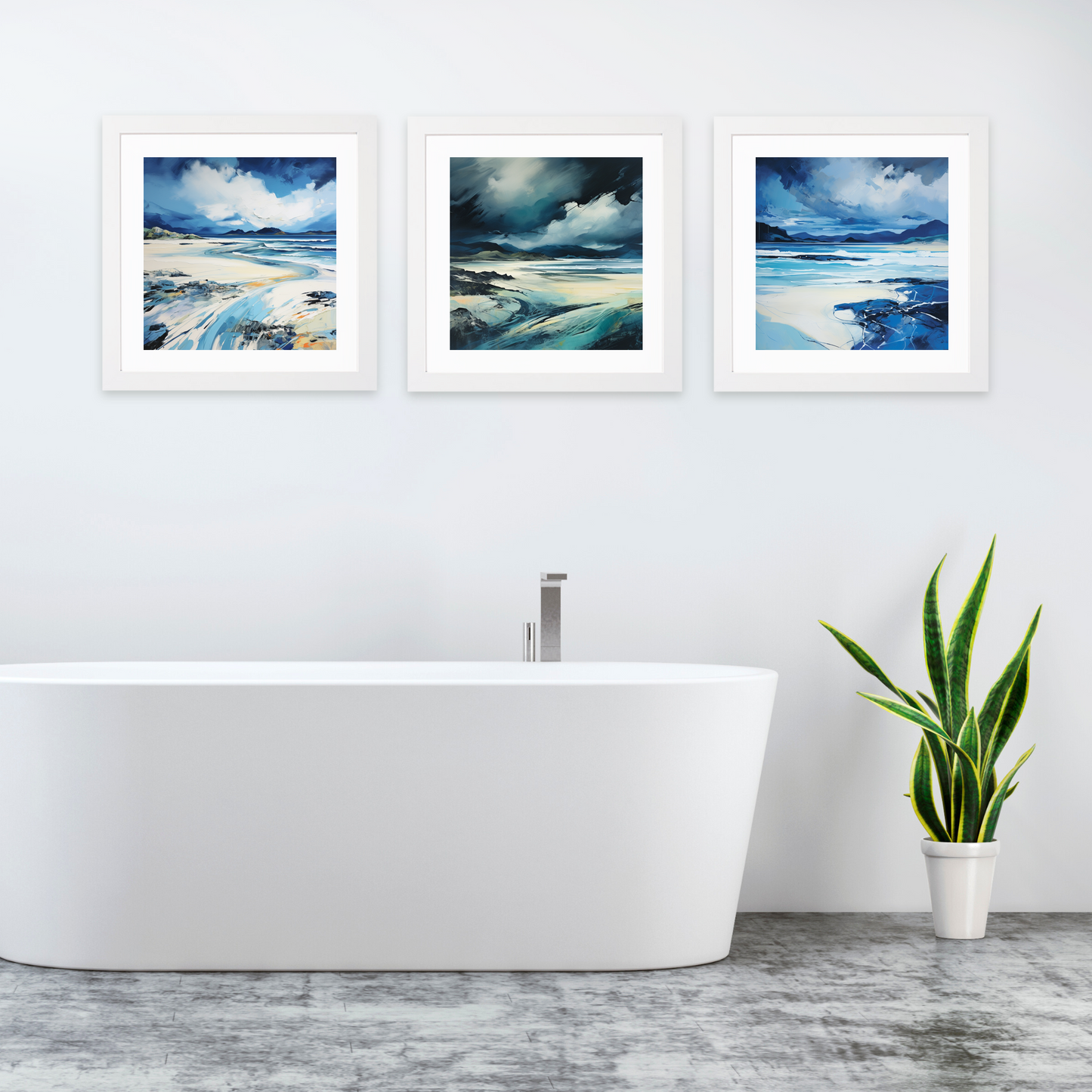 White frame variant of Camusdarach Beach with a stormy sky