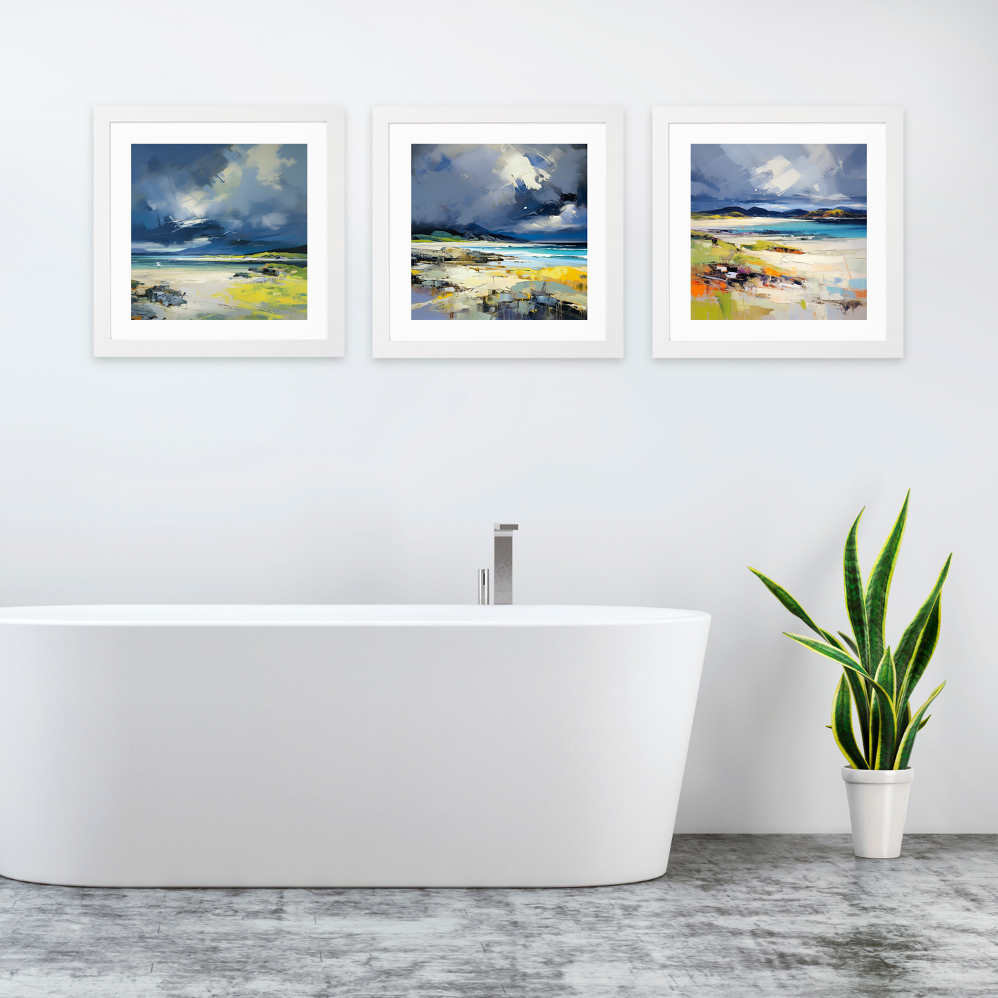 White frame variant of Camusdarach Beach with a stormy sky