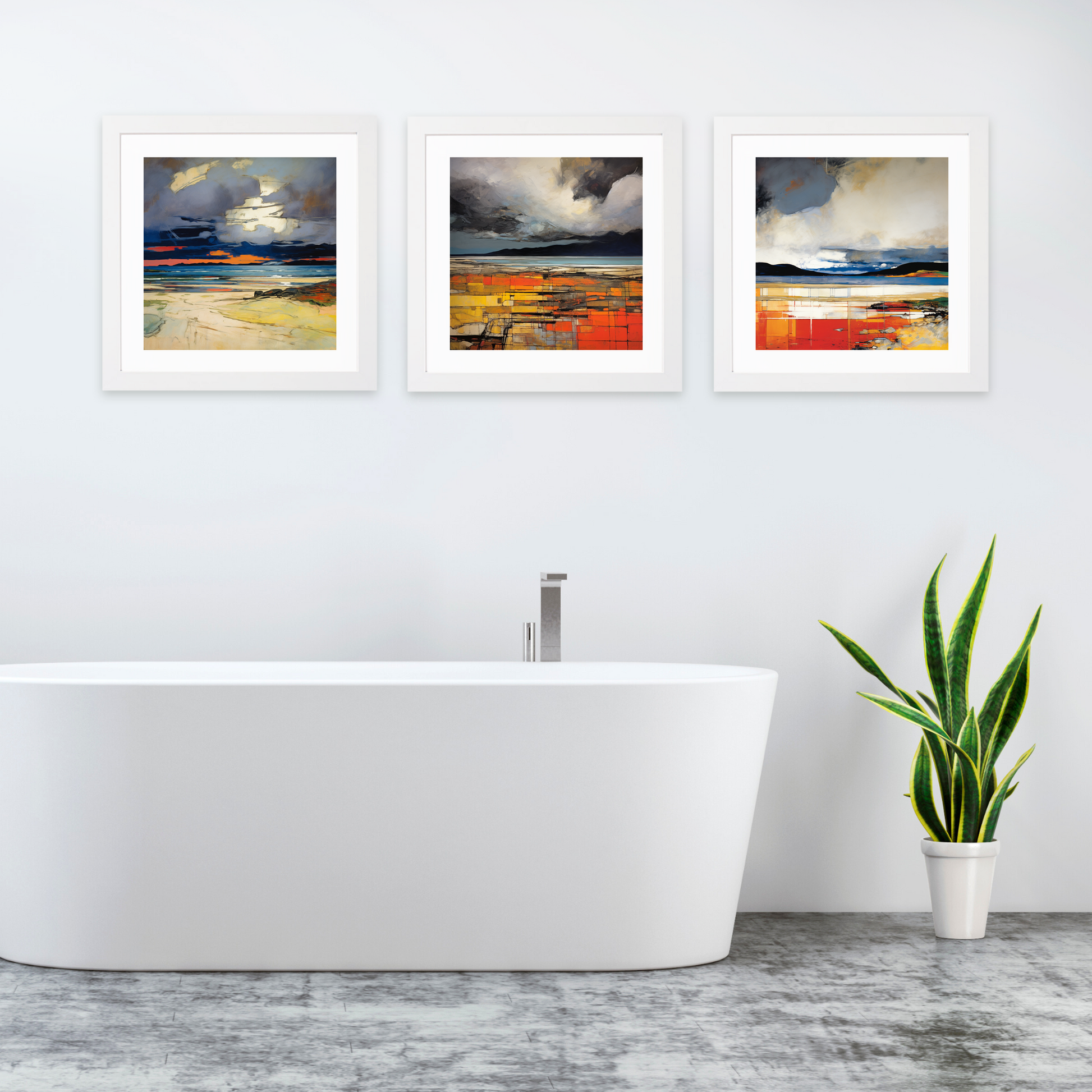 White frame variant of Camusdarach Beach with a stormy sky