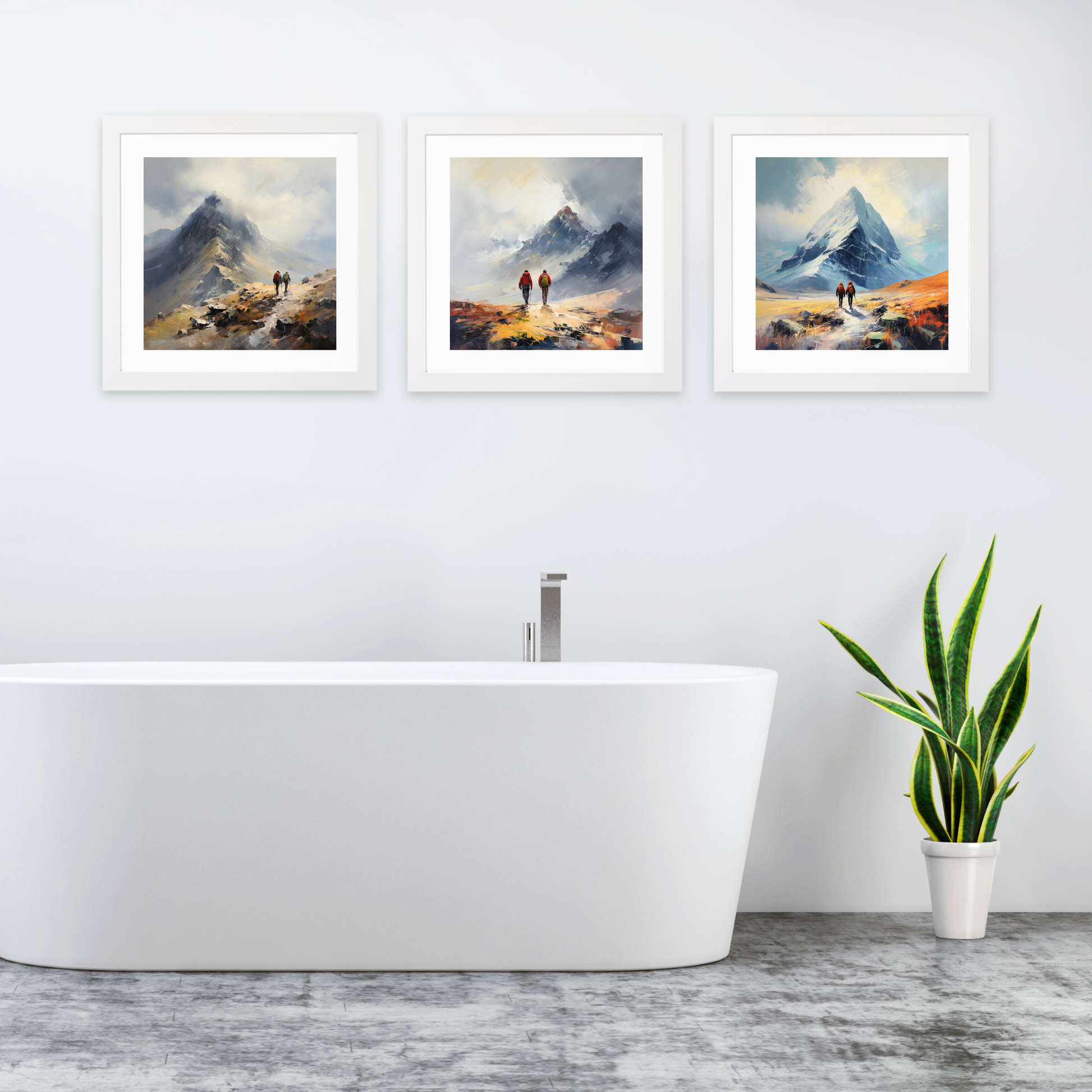 White frame variant of Hikers at Buachaille summit in Glencoe