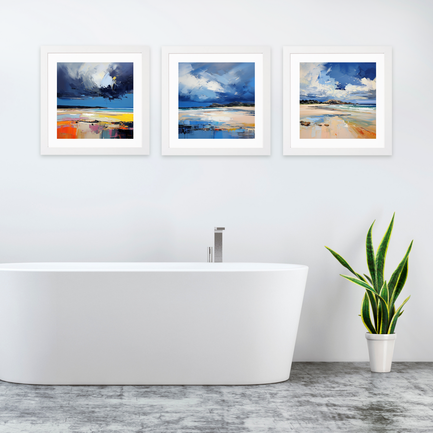 White frame variant of West Sands with a stormy sky