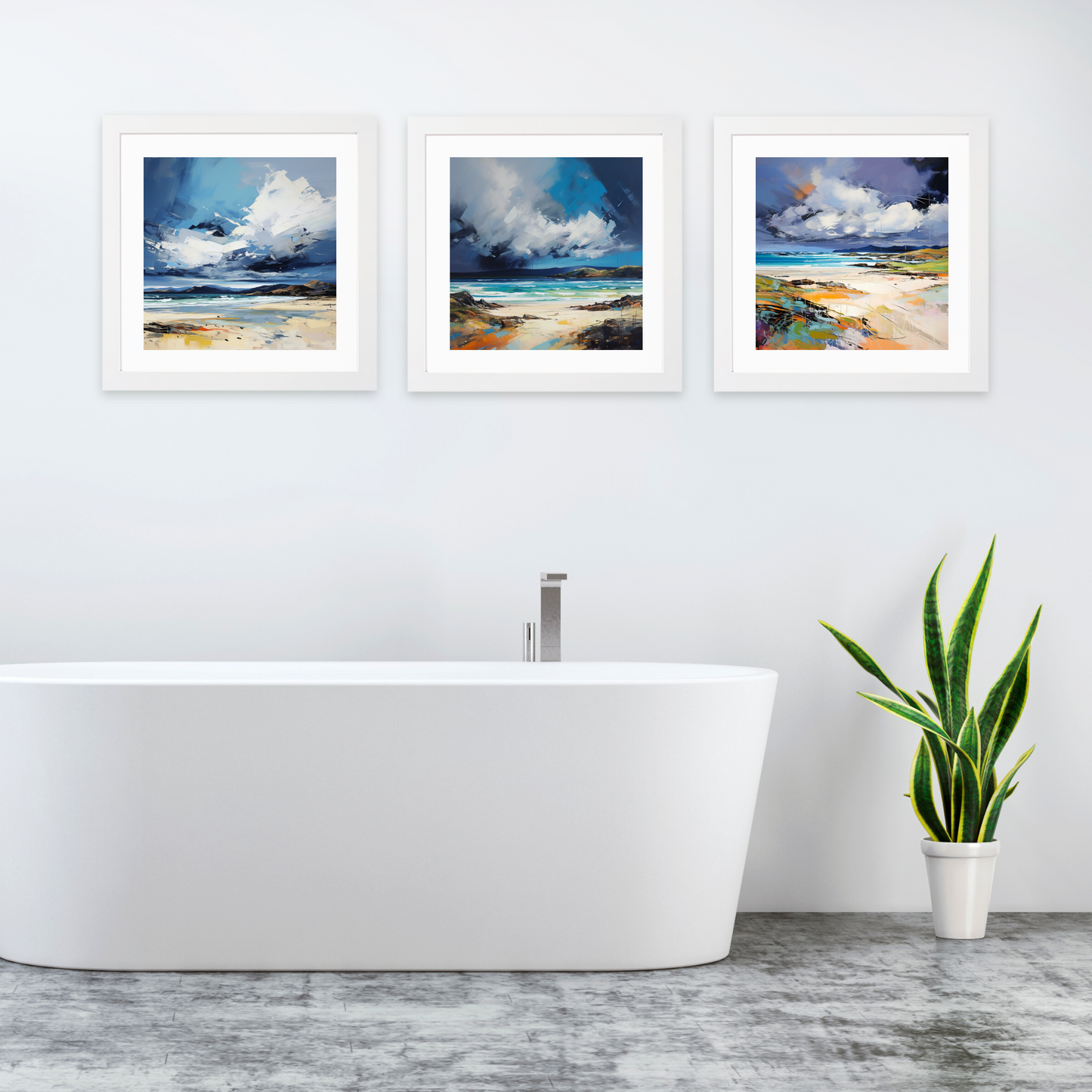 White frame variant of Traigh Mhor with a stormy sky