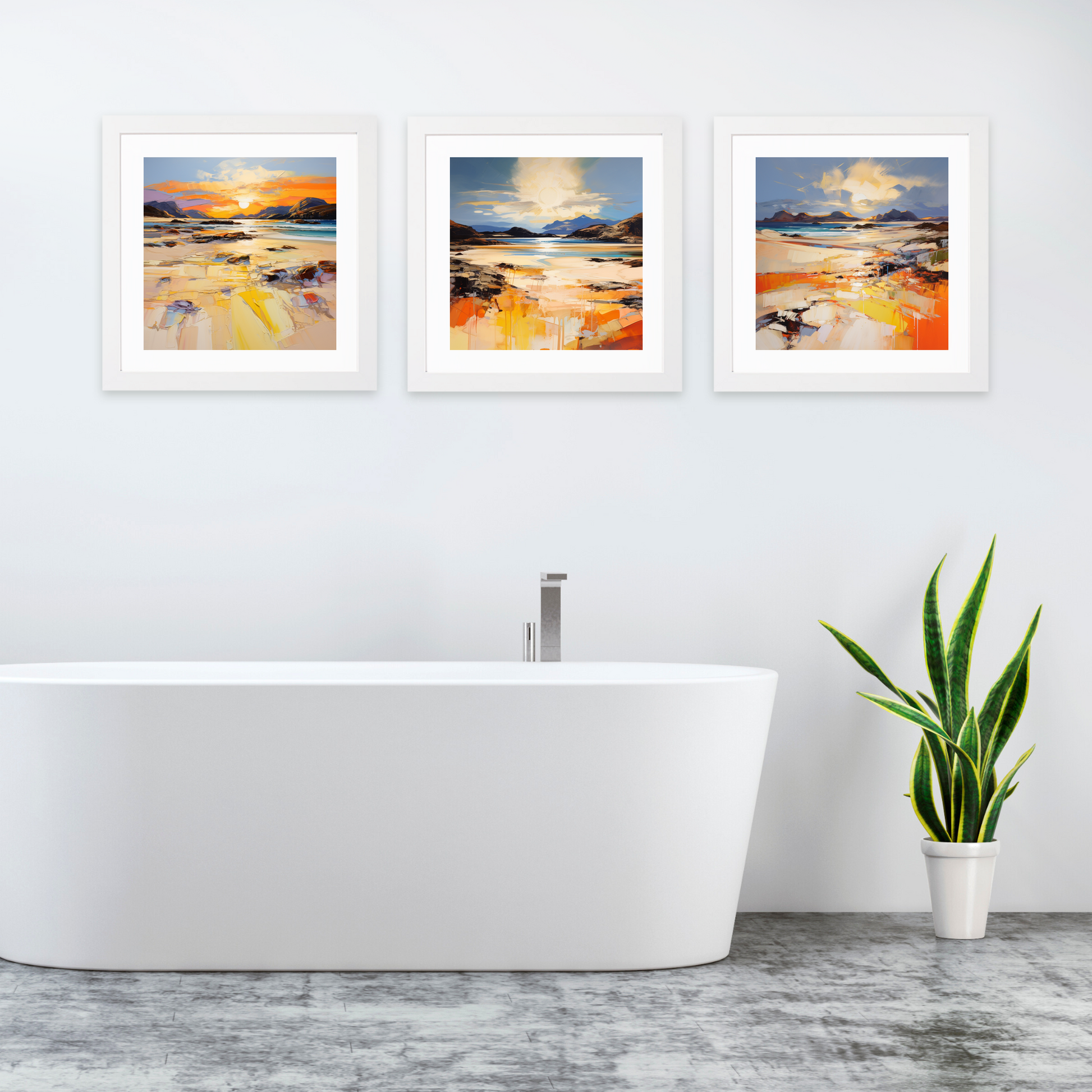 White frame variant of Mellon Udrigle Beach at golden hour