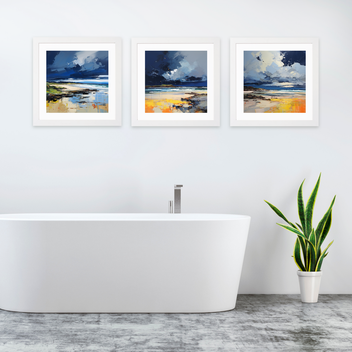 White frame variant of West Sands with a stormy sky