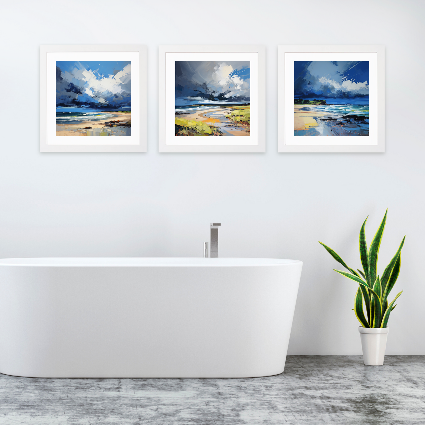 White frame variant of Gullane Beach with a stormy sky