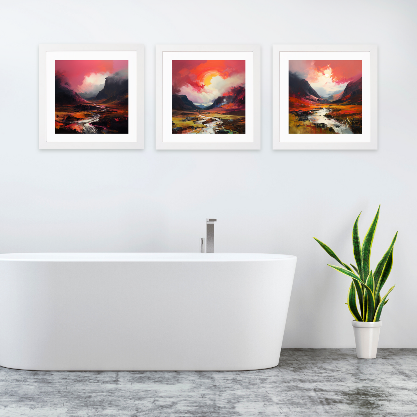 White frame variant of Crimson clouds over valley in Glencoe