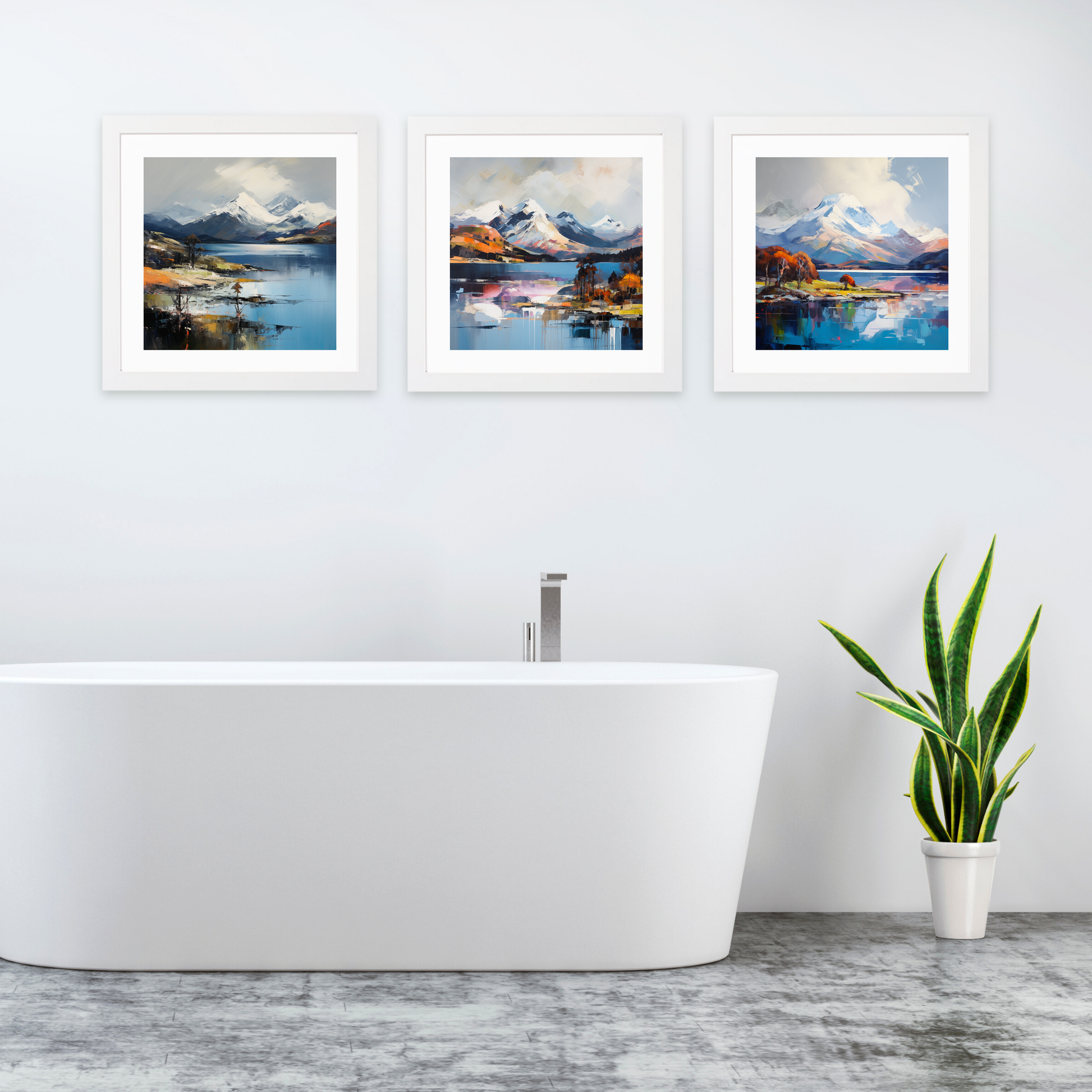 White frame variant of Snow-capped peaks overlooking Loch Lomond