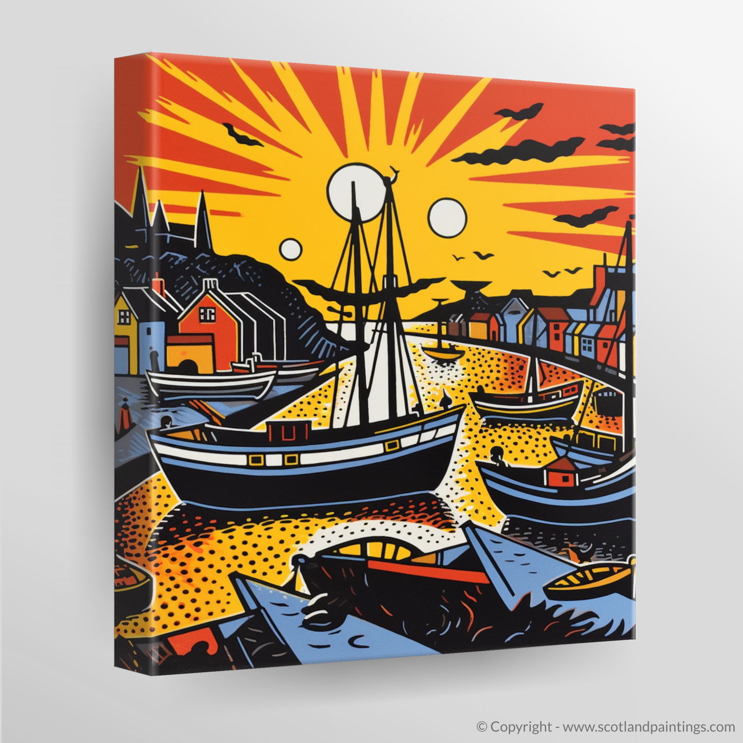 Cullen Harbour at Golden Hour: A Fiery Pop Art Tribute