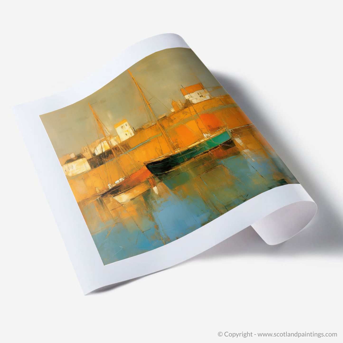 Golden Hour at Port Ellen Harbour: An Abstract Impressionist Homage to Scottish Coastal Charm