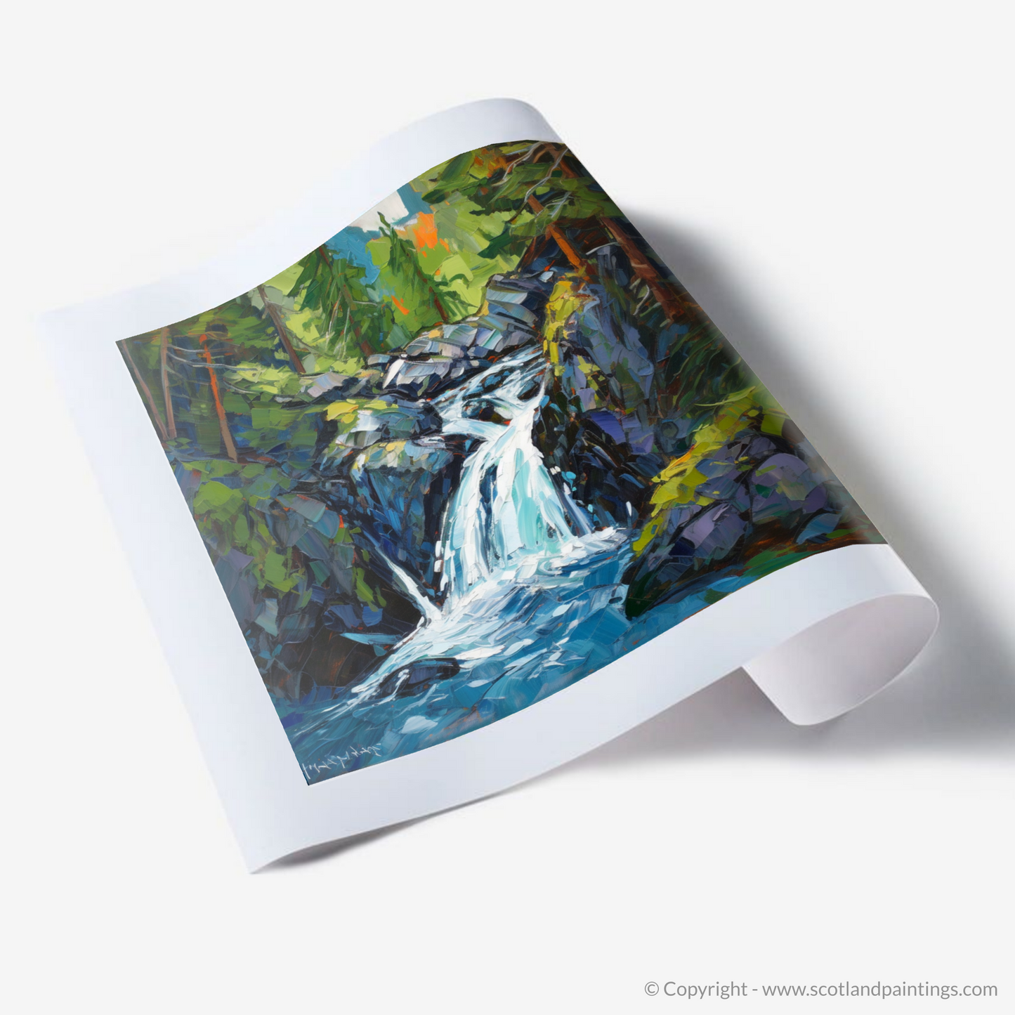 Enchantment of Invermoriston Falls: A Modern Impressionist Journey