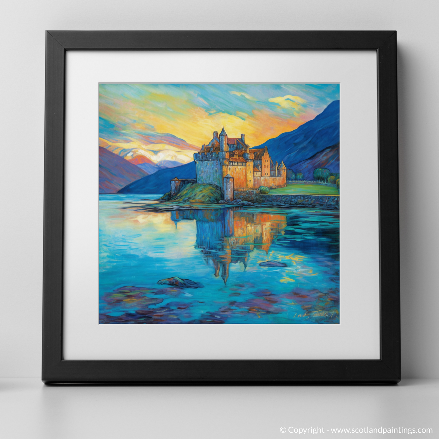 Enchanting Eilean Donan: A Sunset Embrace in Art Nouveau Style