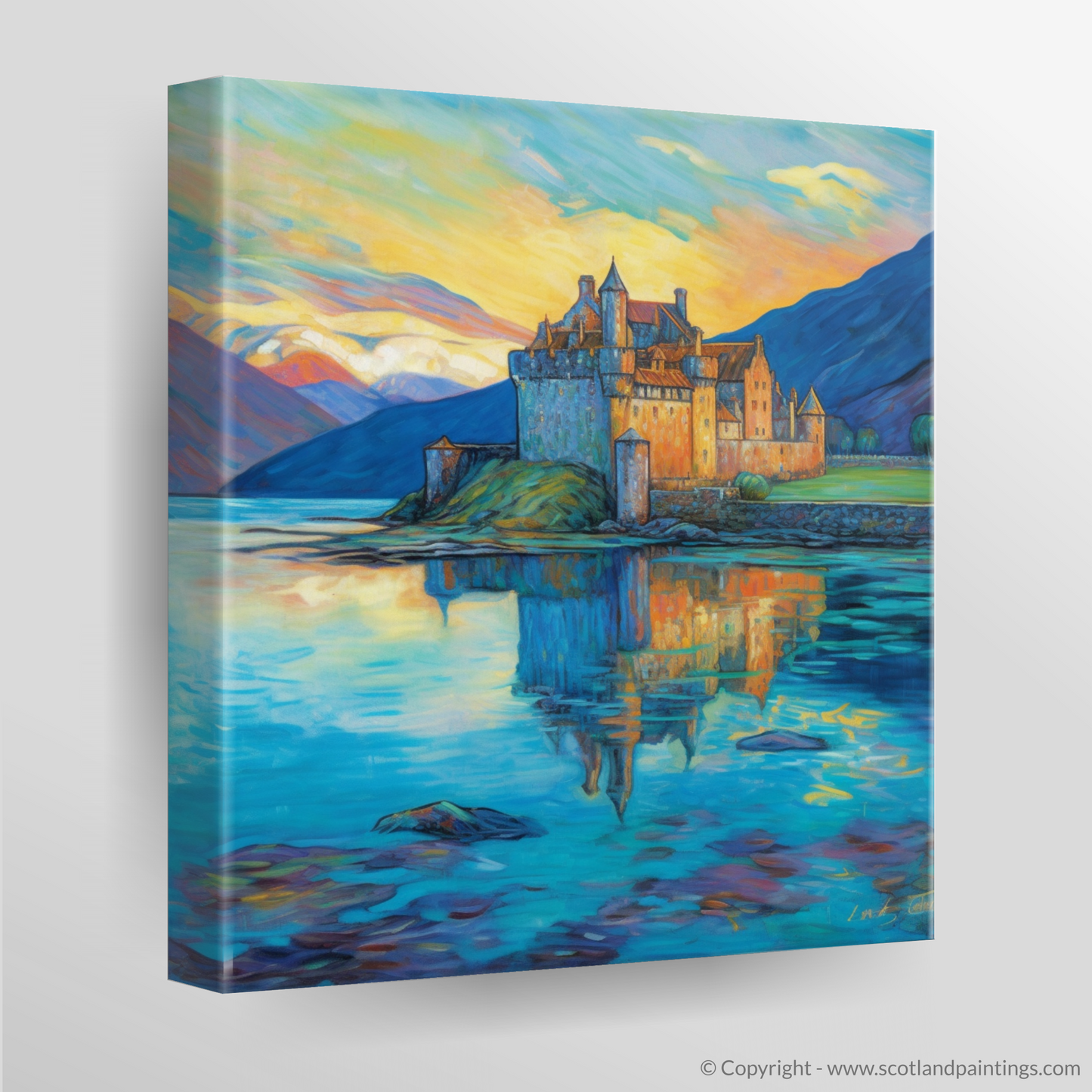 Enchanting Eilean Donan: A Sunset Embrace in Art Nouveau Style