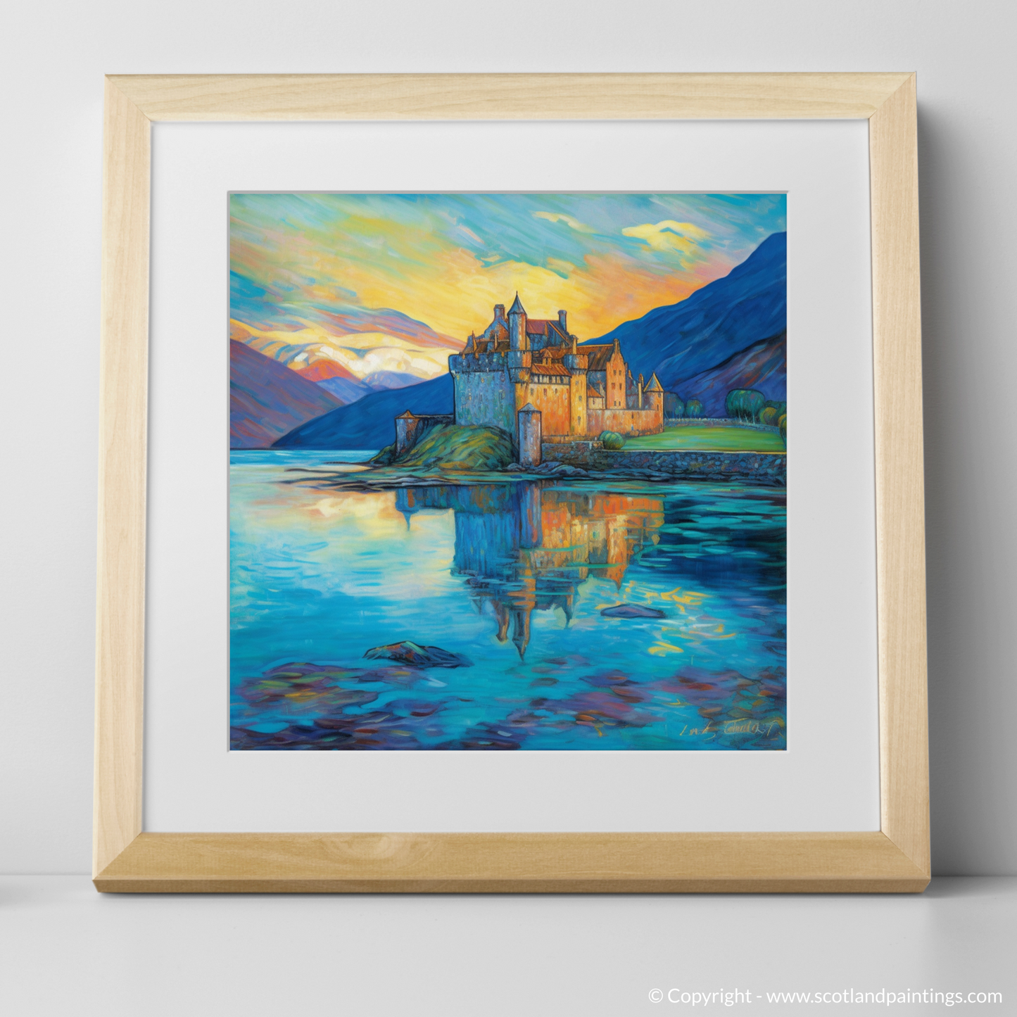 Enchanting Eilean Donan: A Sunset Embrace in Art Nouveau Style